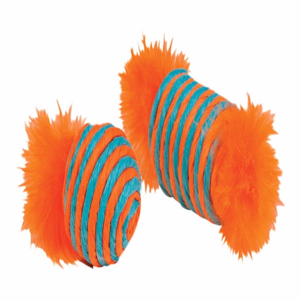 Kylies Chomper Kylies Brights Assorted Raffia Raffia Spool and Ball with Feather Cat Toy Large 2 pk - IDC10075