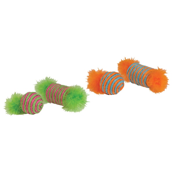 Kylies Chomper Kylies Brights Assorted Raffia Raffia Spool and Ball with Feather Cat Toy Large 2 pk - IDC10075