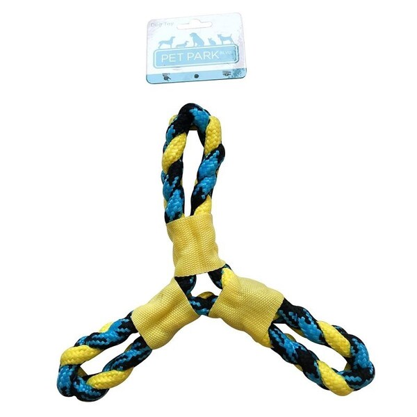 Pet Park Blvd Dog Toy, Fetch, Toss, Tug Toy, Paracord Rope Twisted Tri-Flyer, Yellow - US2049 99