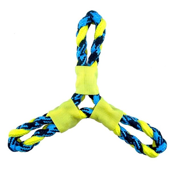 Pet Park Blvd Dog Toy, Fetch, Toss, Tug Toy, Paracord Rope Twisted Tri-Flyer, Yellow - US2049 99