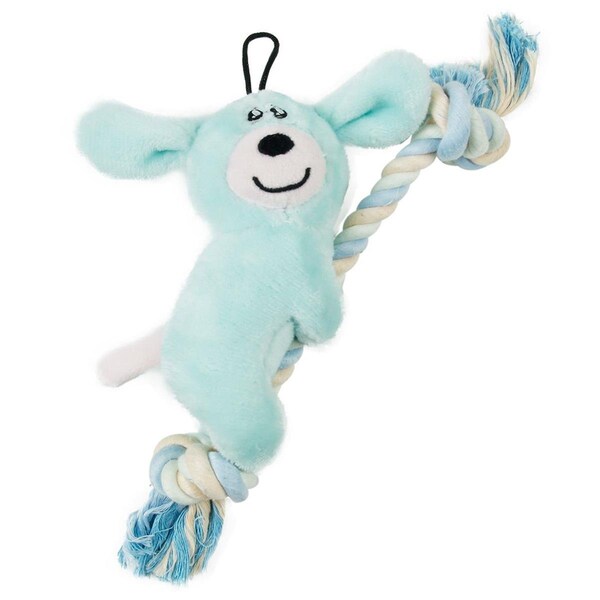 Petpurifiers Broom-Lick Plush & Jute Rope Squeaking Newborn Cat & Dog Toy Blue - PE3721907