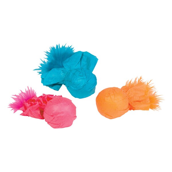 Kylies Kylies Brights Assorted Plastic Paper Ball Rattlers with Feather Cat Toy Large 3 pk - IDC10083