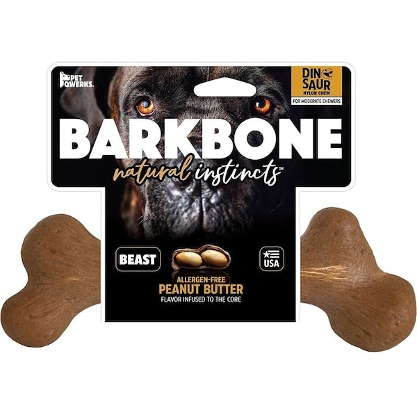 Barkbone Petmate Dog Toy, Beast, Peanut Butter, Chew Toy, Natural Instincts Infused Wood Dinosaur, Nylon - 36034