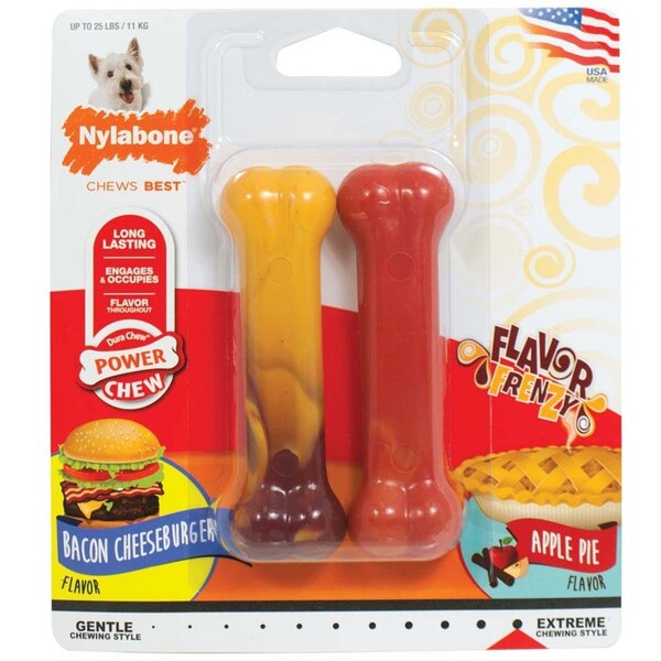 Nylabone Flavor Frenzy Bacon Cheeseburger & Apple Pie Flavor Regular Dog Toys Chews - 18214833277