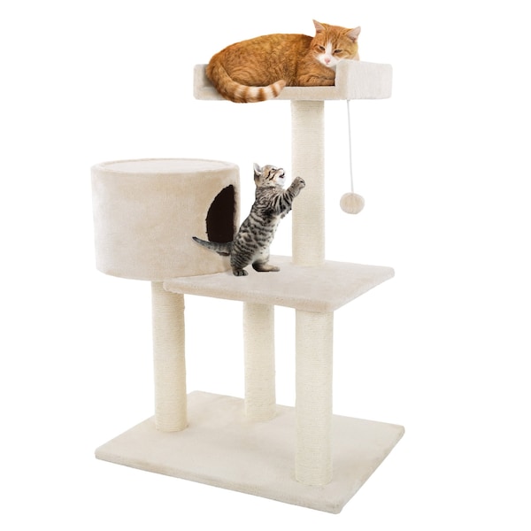 Pet Adobe 3-tier 31-inch Cat Tree Multilevel Tower with Scratching Posts, Bed and Toys for Cats/Kittens - 133869QGI