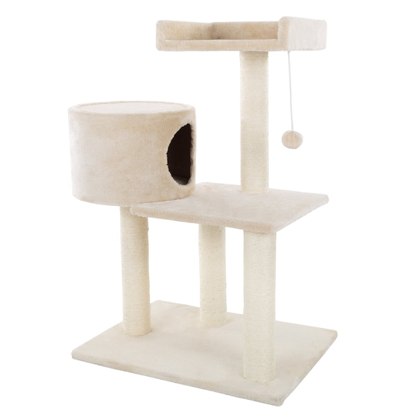 Pet Adobe 3-tier 31-inch Cat Tree Multilevel Tower with Scratching Posts, Bed and Toys for Cats/Kittens - 133869QGI