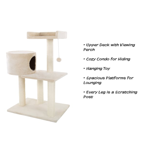 Pet Adobe 3-tier 31-inch Cat Tree Multilevel Tower with Scratching Posts, Bed and Toys for Cats/Kittens - 133869QGI