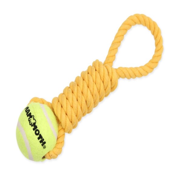 Mammoth Pet Products Twister Pull Tug with Ball Dog Toy - Yellow - 12 in. Medium - 746772530108