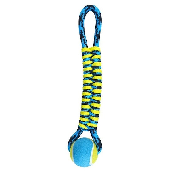 Pet Park Blvd Dog Toy, Twisted Tug with Tennis Ball Toy, Paracord, Blue - US2048 19