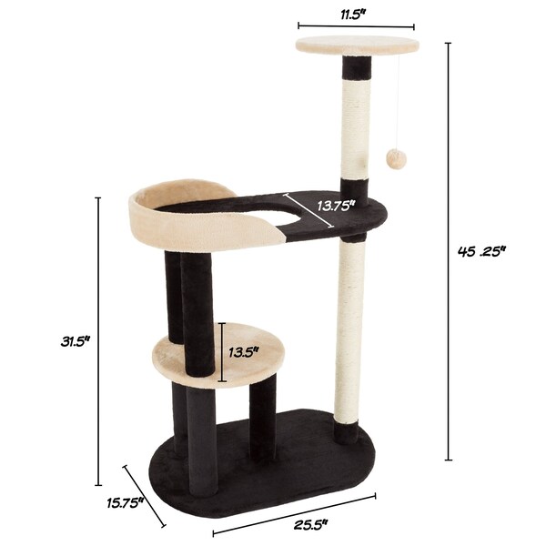 Pet Adobe Cat Tree 3 tier 42.25in high with 2 scratching posts Black and Tan by Pet Adobe - 386931IHC
