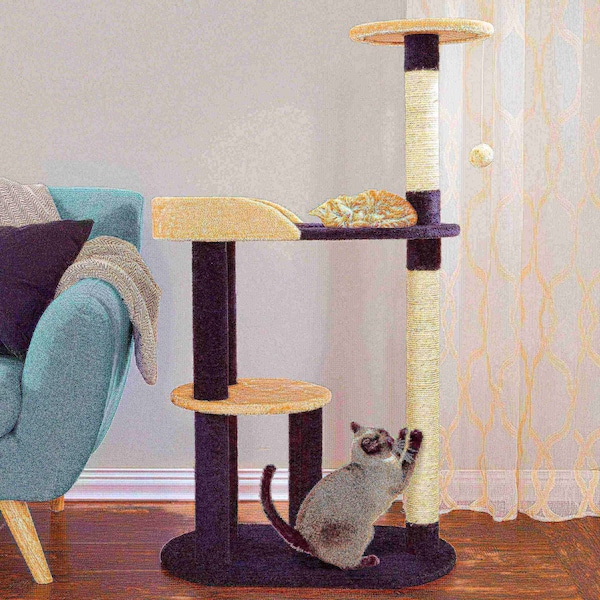 Pet Adobe Cat Tree 3 tier 42.25in high with 2 scratching posts Black and Tan by Pet Adobe - 386931IHC