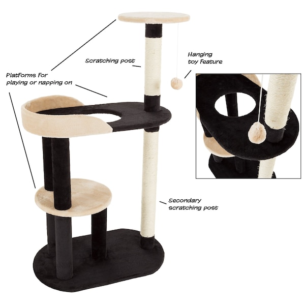 Pet Adobe Cat Tree 3 tier 42.25in high with 2 scratching posts Black and Tan by Pet Adobe - 386931IHC