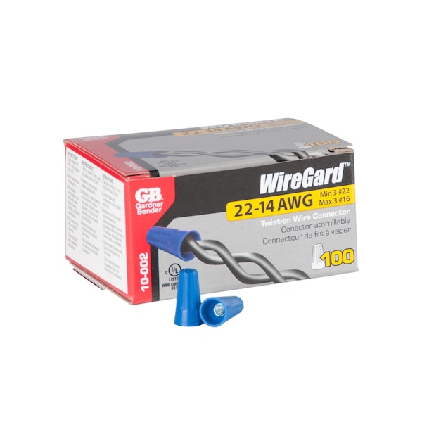 Gardner Bender WireGard 2 Wire Connector, 22 to 16 AWG Wire, Steel Contact, Polypropylene Housing Material, Blue - 10-002