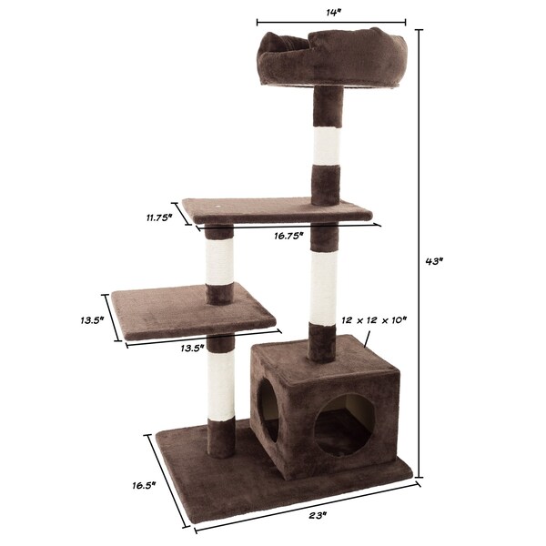 Pet Adobe 4-tier 43-inch Cat Tree Multilevel Tower with Scratching Posts, Platforms and Condo for Cats/Kittens - 495630UFP