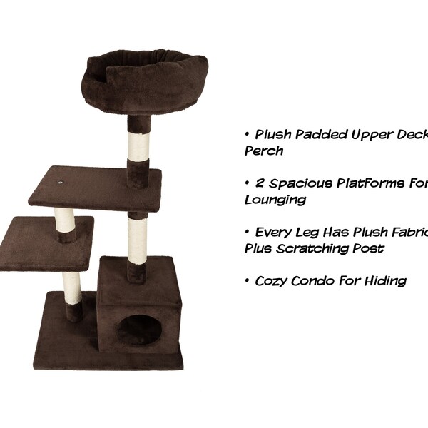 Pet Adobe 4-tier 43-inch Cat Tree Multilevel Tower with Scratching Posts, Platforms and Condo for Cats/Kittens - 495630UFP