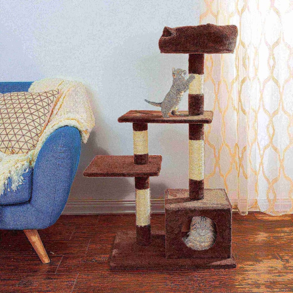 Pet Adobe 4-tier 43-inch Cat Tree Multilevel Tower with Scratching Posts, Platforms and Condo for Cats/Kittens - 495630UFP