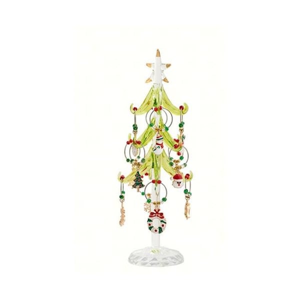 Ls Arts Inc LS Arts XM-1059 Tree with 12 Enamel Holiday Wine Charms; Green - 8 in. - XM-1059