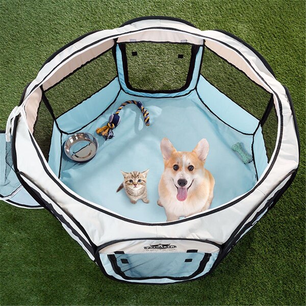 Daretocare Portable Pop Up Pet Play Pen with Carrying Bag, Blue - 38 in. dia. x 24 in. - DA3238803