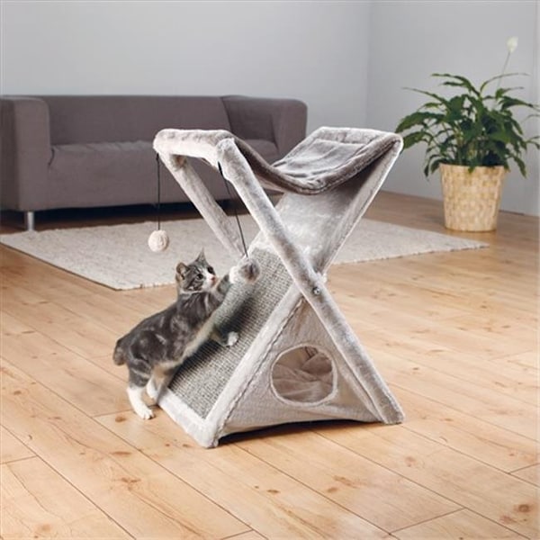 Fly Free Zone Miguel Fold and Store Cat Tower; Light Gray & Gray - FL139188