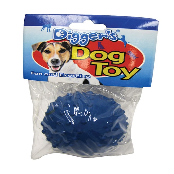 Diggers Boss Pet Digger's Blue Rubber Spiked TPR Ball w/Bell Ball Dog Toy Small 1 pk - A03663