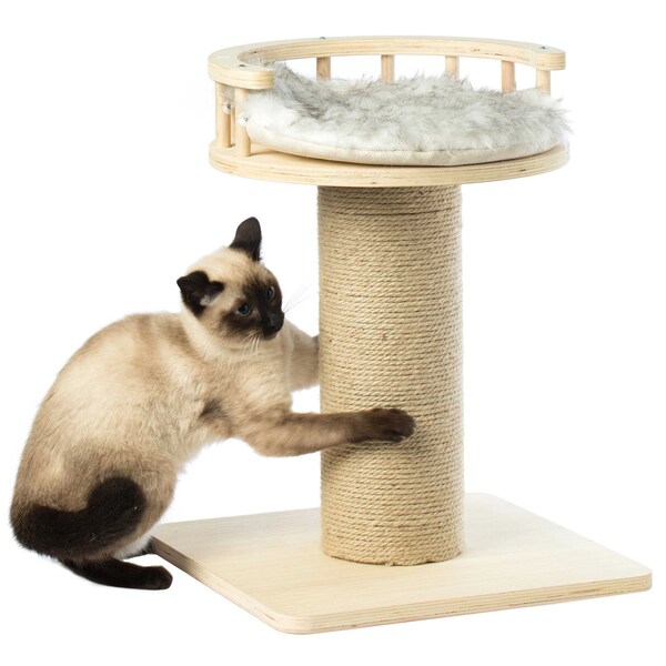 Pawsmark Wooden Cat Sisal Scratching Post Tree Tower with Seat Pet Bed Lounge - QI003735