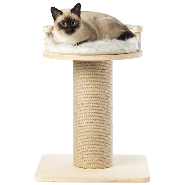 Pawsmark Wooden Cat Sisal Scratching Post Tree Tower with Seat Pet Bed Lounge - QI003735