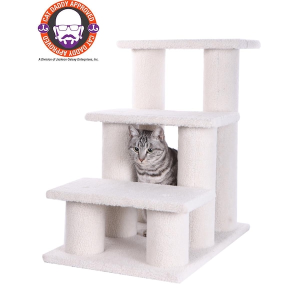 Aeromark Armarkat 3 Step Real Wood Cat Step Stairs Ramp 25 Height Dogs Climber And Kitten Steps - B3001