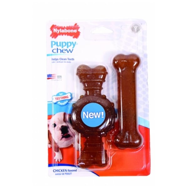 Nylabone Puppy Chew Ring And Flat Bone Puupy Chew Wolf Chicken NP203TPP, 2PK - 491410