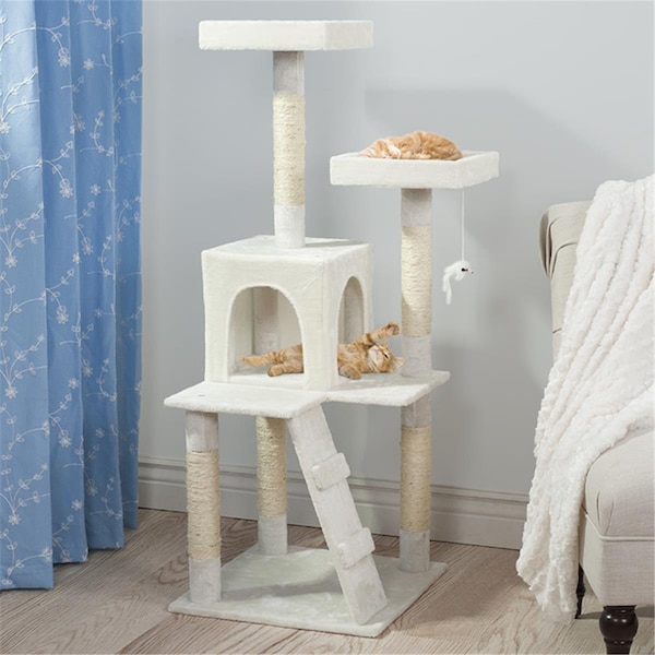 Daretocare 4 ft. Penthouse Sleep & Play Cat Tree - White - DA3234947