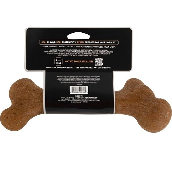Barkbone Petmate Dog Toy, L, Peanut Butter, Chew Toy, Natural Instincts Infused Wood Dinosaur, Nylon - 36035