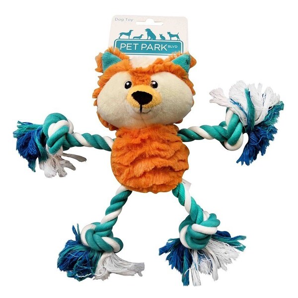 Pet Park Blvd Boss Pet Dog Toy, Chew, Fetch Toy, Tugger Fox, Plush/Rope - US2261 12