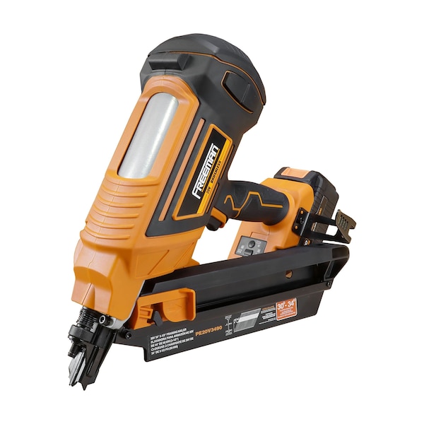 Freeman 20V Cordless 34 Degree, 3-1/2in Clipped Head Framing Nailer Kit including Fasteners With Canvas Bag - PE20V3490