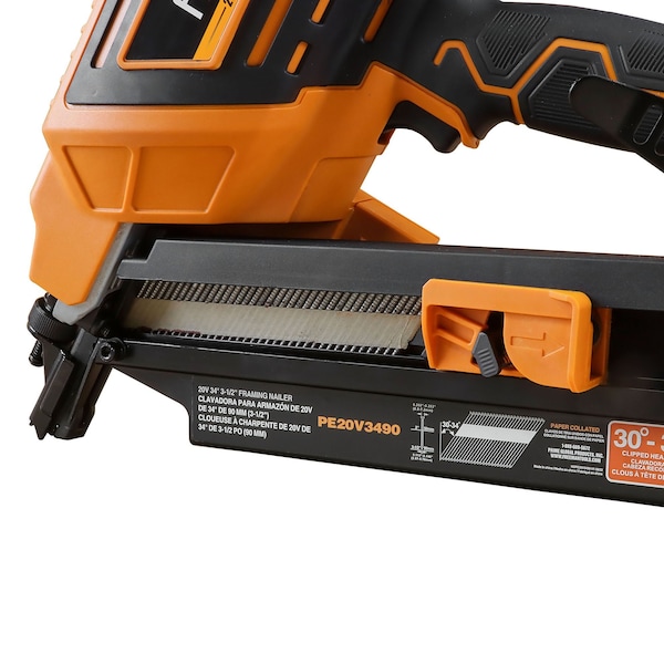Freeman 20V Cordless 34 Degree, 3-1/2in Clipped Head Framing Nailer Kit including Fasteners With Canvas Bag - PE20V3490