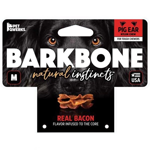 Barkbone Petmate BarkBone Dog Toy, M, Bacon, Chew Toy, Natural Instincts Pig Ear, Nylon - 36069