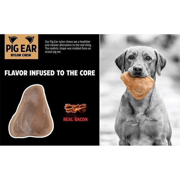 Barkbone Petmate BarkBone Dog Toy, M, Bacon, Chew Toy, Natural Instincts Pig Ear, Nylon - 36069