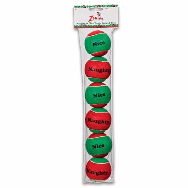 Zanies Naughty or Nice Tennis Ball Dog Toy, 6PK - ZA0402 06