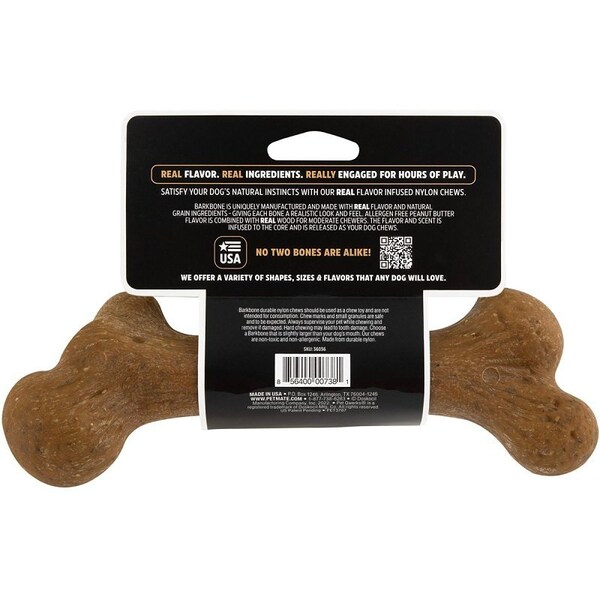 Barkbone Petmate Dog Toy, M, Peanut Butter, Chew Toy, Natural Instincts Infused Wood Dinosaur, Nylon - 36036
