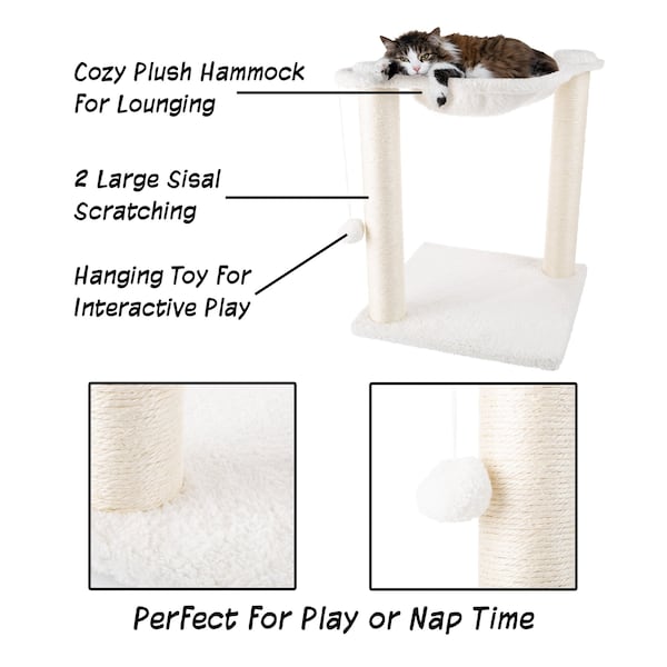 Pet Adobe Cat tree and Scratcher with 2 Sisal Post, Bed and Interactive Toy Play for Cats/Kitten, 15.75-inch - 408946VOD