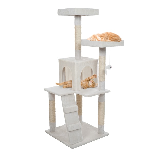 Pet Adobe Pet Adobe Cat Tree House, Multi-Level, Scratching Posts, Condos, and Perches, 50-inches Tall, White - 311020WIK