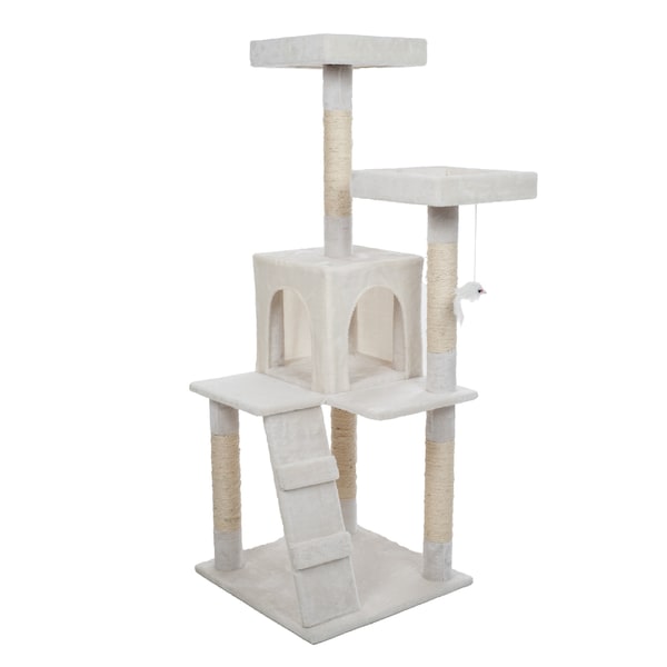Pet Adobe Pet Adobe Cat Tree House, Multi-Level, Scratching Posts, Condos, and Perches, 50-inches Tall, White - 311020WIK