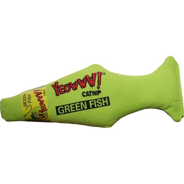 Duckyworldyeowww Green Fish Catnip Toy 7 in - 812402000119