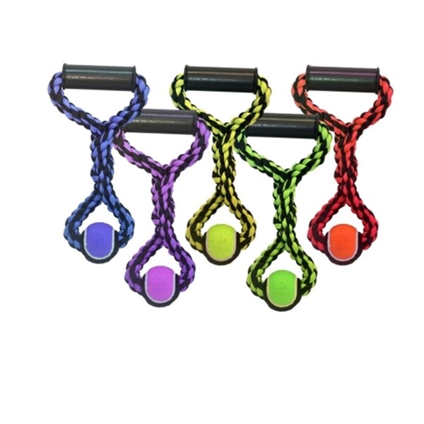 Multipet 20 in. Nuts for 2 Knots Rope Tug with Tennis Ball Toys, Assorted - 784369295250