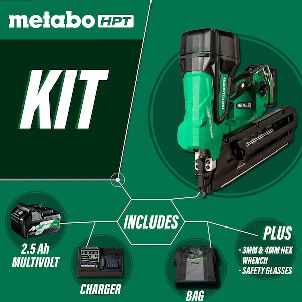 Metabo Hpt 36V MV Cordless Brushless 3-1/2in Cordless Plastic Strip 21 Framing Nailer Kit - NR3690DRM