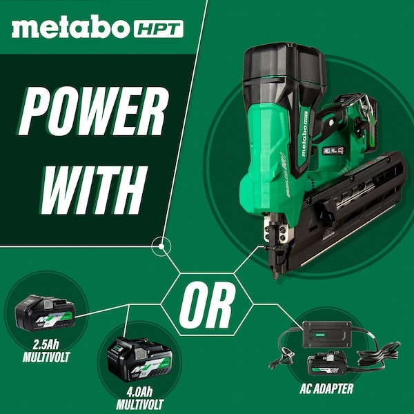 Metabo Hpt 36V MV Cordless Brushless 3-1/2in Cordless Plastic Strip 21 Framing Nailer Kit - NR3690DRM