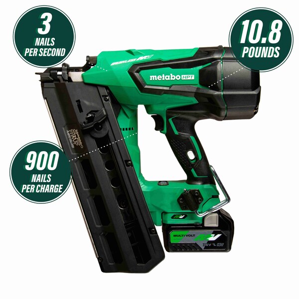 Metabo Hpt 36V MV Cordless Brushless 3-1/2in Cordless Plastic Strip 21 Framing Nailer Kit - NR3690DRM