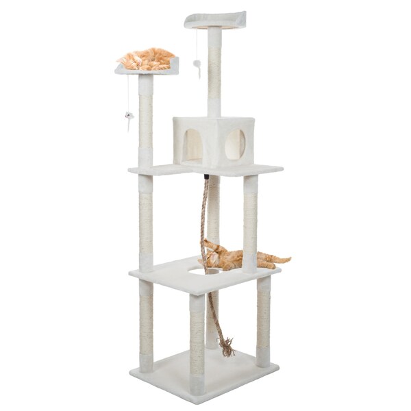 Pet Adobe Pet Adobe Cat Tree House- Multi-Level, Scratching Posts, Condo, Perches & Toys- 6-Feet Tall (Ivory) - 618702CLZ