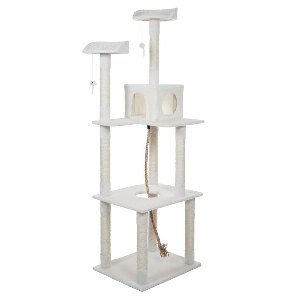 Pet Adobe Pet Adobe Cat Tree House- Multi-Level, Scratching Posts, Condo, Perches & Toys- 6-Feet Tall (Ivory) - 618702CLZ