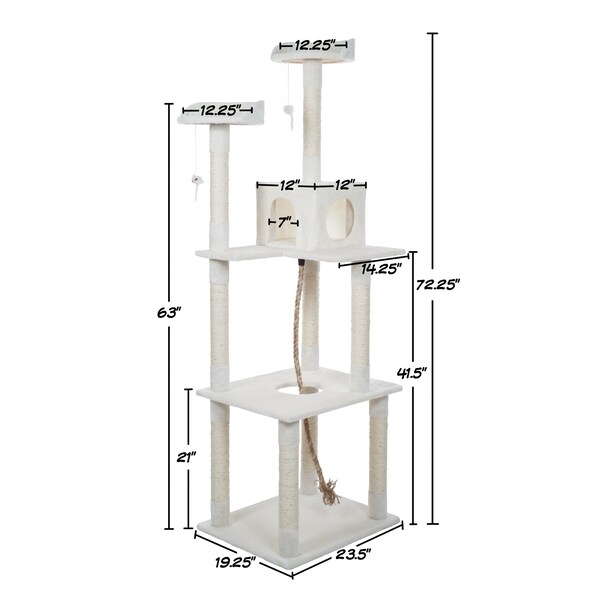 Pet Adobe Pet Adobe Cat Tree House- Multi-Level, Scratching Posts, Condo, Perches & Toys- 6-Feet Tall (Ivory) - 618702CLZ