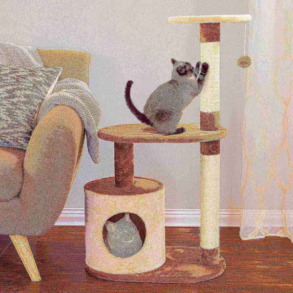Pet Adobe Pet Adobe Multi-Level Condo, Scratching Posts, Play Area w/ Perchesand Toys, 37.5 Tall, for Cats - 143436ABO