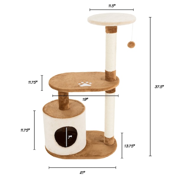 Pet Adobe Pet Adobe Multi-Level Condo, Scratching Posts, Play Area w/ Perchesand Toys, 37.5 Tall, for Cats - 143436ABO